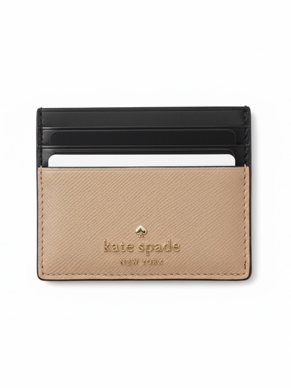 Kate Spade Madison Saffiano Slim Card Holder Tan Black NWT
